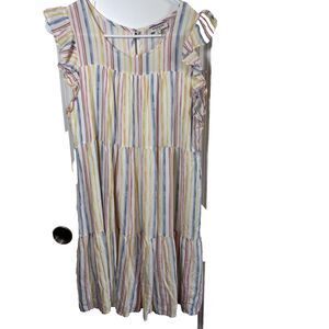 Andree by Unit Dress size L Shift Babydoll Ruffles Tiered Rainbow Stripe Beach